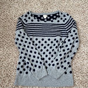 JCrew navy and grey poka dot sweater